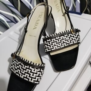 Prada Black and white Open toe Heel